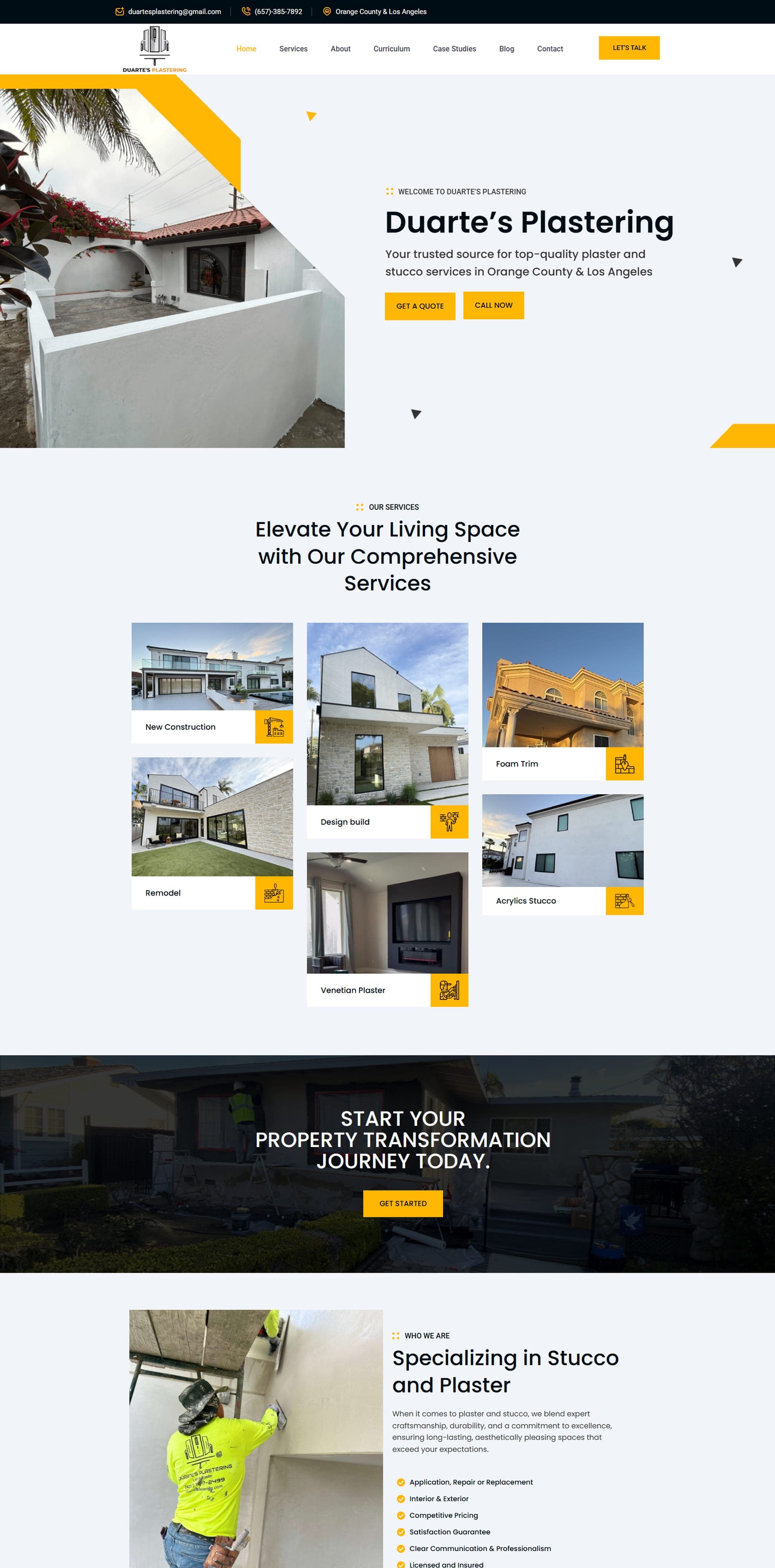 The Duarte's Plastering website, built by Plan Then Execute